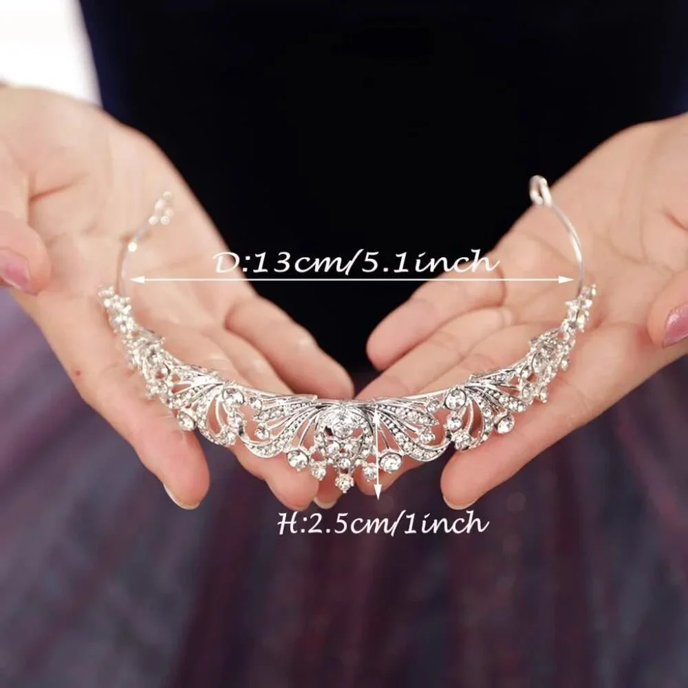 Silver Crystal Tiara Crown - Elegant Women's Hair Accessory